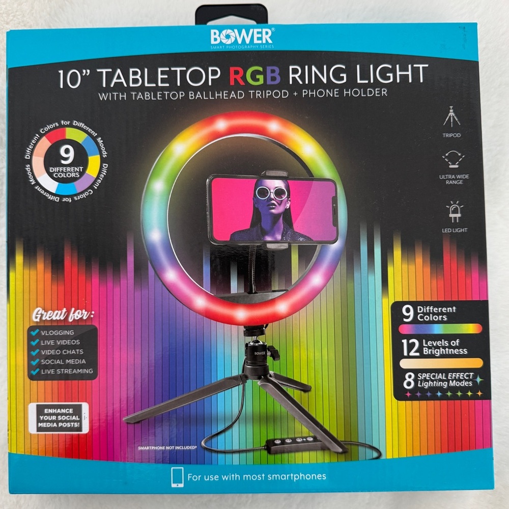 Bower 10 Inch RGB Ring Light with Tripod - NIB - Picture 2 of 11